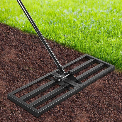 Lawn Leveling Rake with Teeth,Lawn Sand Flea Rake Leveling 30”x10” Heavy Duty Leveler,Anti Flipping Smooth Edge,16-77" Adjustable, for Sand,Top Soil Dressing,Yard Landscape,Ground Soil, Dirt,Grass