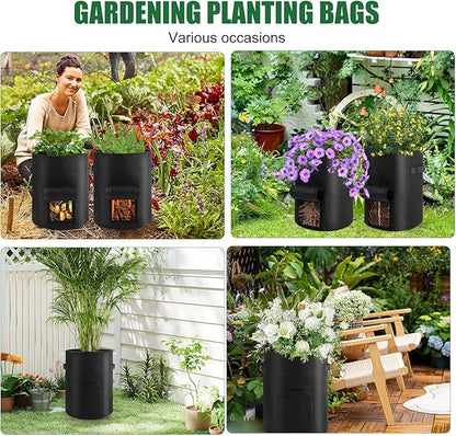 10 Gallon Potato Grow Bags,6 Pack Garden Planting Bag with Durable Handle and Harvest Window,Thick Nonwoven Fabric Planter Pot for Potato Tomatoes Carrots Vegetables and Fruits, Black