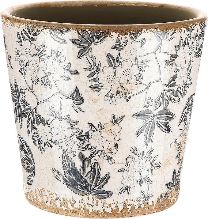 Farmhouse Ceramic Planter 5.5 Inch Large Plants Pot Crack Beige Gray Flowers Plant Pots with Drainage Hole Indoor Plants Kitchen Rustic Antique Decor Gift