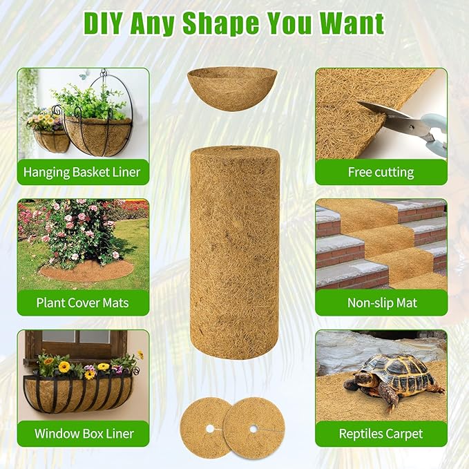 Coco Liner Roll 12x120 Inch, Natural Coconut Liners for Planter Flower Basket, Thick Coco Fiber Mat for Hanging Basket, Garden Decoration, Animal Pet Pads, Reptile Carpet