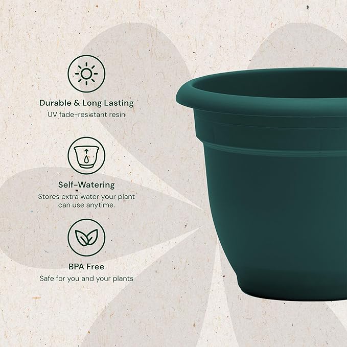 Bloem Ariana 20" Charleston Round Self-Watering Resin Planter Pot - Rolled Rim Indoor and Outdoor Gardening Planter