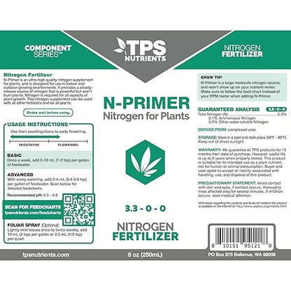 TPS NUTRIENTS N-Primer Nitrogen Supplement for Fast Vegetative Growth, Promotes Dark Green Leaves 8 oz (250mL)