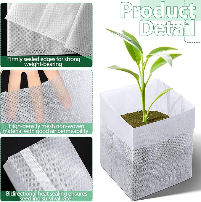 Augshy Nursery Growing Bags, 200Pcs Plant Grow Bag Non-Woven Fabric Seedling Pots Seedling Bag for Planting Seed Starting Pots Pouches for Vegetable Flower Fruit Saplings Tree (9" x 9")