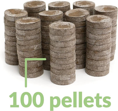 100 Count- Jiffy 36 MM Peat Soil Pellets Seeds Starting Plugs: Indoor Seed Starter- Start Planting Indoors for Transplanting to Garden or Planter Pot