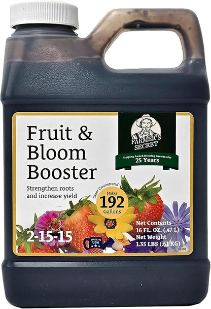 Farmer’s Secret Fruit & Bloom Booster Fertilizer (16oz) - Super Concentrated - Boosts Flowering and Yield on All Varieties of Fruits, Vegetables and Flowers