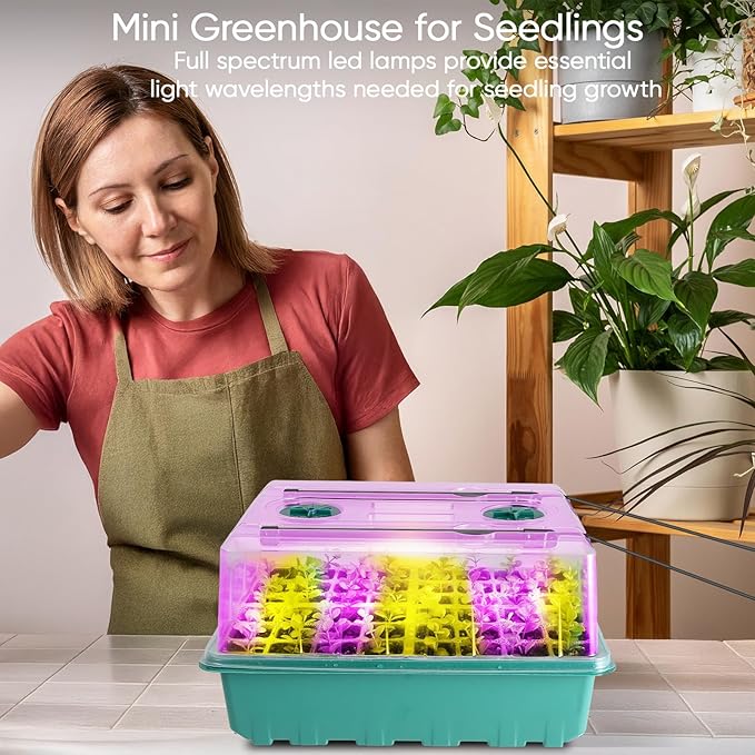96 Cells Self-Watering Seed Starter Tray with Grow Light, Seed Starter Kit with Adjustable Humidity Dome, Seed Starting Trays Plant Starter Kit for Seeds Growing Starting, Indoor Gardening,Greenhouse