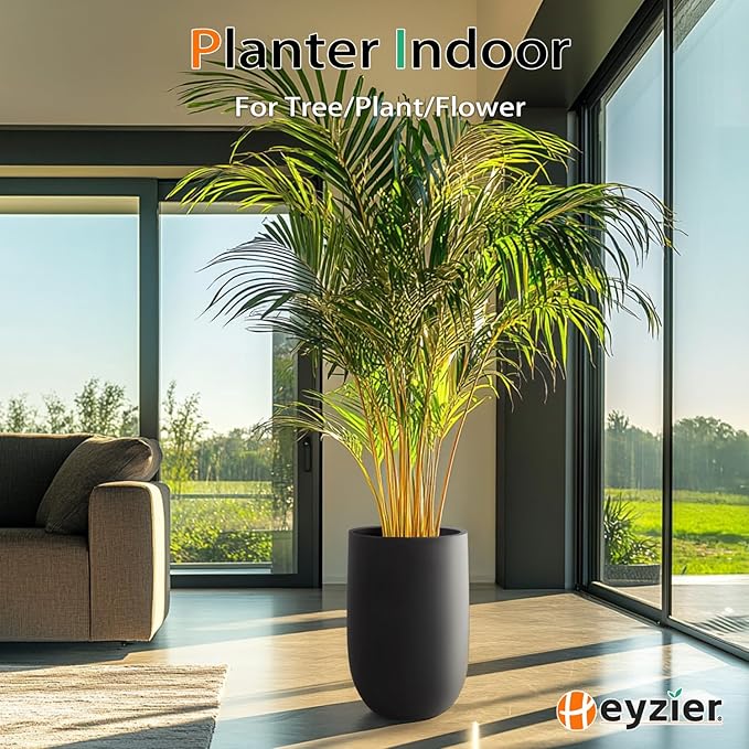 Concrete Planter Outdoor Indoor, Large Tall Cement Plant Pots for Trees Flowers (Black, 22 inch)