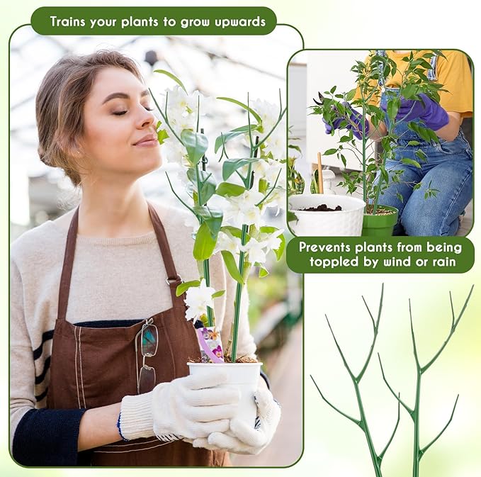 12 Pack 39.37" Stackable Plant Support Stakes Plant Support for Indoor Outdoor Green Twig Plant Sticks with Extension Poles Plastic Branch Trellis for Climbing Potted Flower Monstera