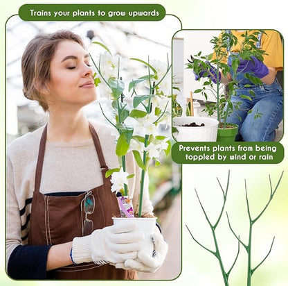 12 Pack 39.37" Stackable Plant Support Stakes Plant Support for Indoor Outdoor Green Twig Plant Sticks with Extension Poles Plastic Branch Trellis for Climbing Potted Flower Monstera