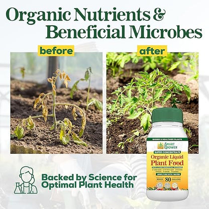 Organic Liquid Plant Food for Indoor Plants & Gardens, Natural NPK Fertilizer w/Beneficial Microbes, Rapid Results, Vegan, Best Value Super Concentrate, Smart Grower, Makes 80 Gallons (16 Fl Oz)