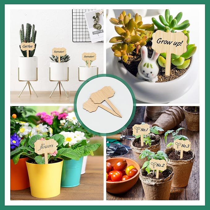 KINGLAKE GARDEN Bamboo Plant Labels, 60PCS Garden Markers, Wooden Plant Signs for Seedlings, Vegetable Seedling Labels