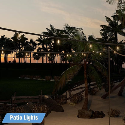 Outdoor String Lights 150ft, LED Patio Lights with 78 (75+3 Spare ST38 Shatterproof Bulbs), IP 65 Waterproof, Outside Hanging Light for Cafe Bistro Backyard (150 ft-78 Bulbs)