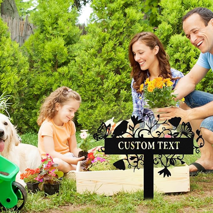 Custom Metal Garden Sign with Stake, Personalized Garden Signs for Outside, Customized Garden Name Signs for Yard Lawn Outdoor Decor Gardening Gifts for Moms Grandmas Gardeners