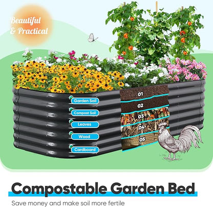 Quictent Galvanized Raised Garden Bed Kit, 6x3x2 ft Oval Metal Planter Box Tall for Vegetables Outdoor Backyard, Strengthened by Crossbar, Dark Gray