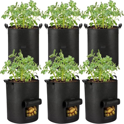 6-Pack 10 Gallon Potato Grow Bags Heavy Duty Thickened Nonwoven Fabric Pots with Handles,Black