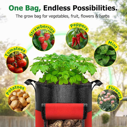 6 Pack Potato Grow Bags with Flap, 10 Gallon Grow Bags for Growing Potatoes, Colorful Durable Fabric Garden Planter Pots with Harvest Window for Tomatoes Vegetables Fruit Flowers Herbs