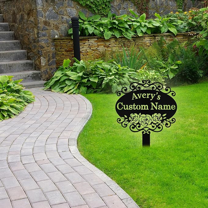 Custom Metal Garden Sign with Stake, Personalized Garden Signs for Outside, Customized Garden Name Signs for Yard Lawn Outdoor Decor Gardening Gifts for Moms Grandmas Gardeners
