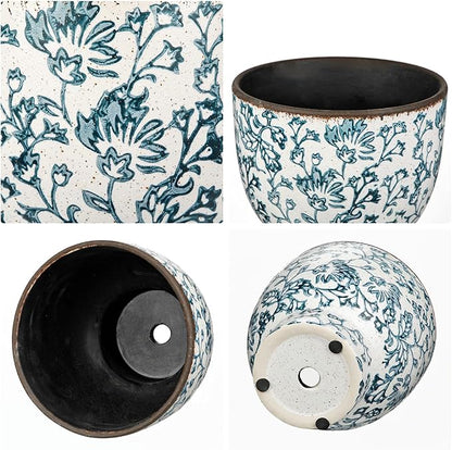 5.5 Inch Vintage Flower Pot, Blue and White Plant Pot Large Ceramic Planters for Indoor Plants Pots with Drainage Retro Planter Pots for Succulents Cactus Herb Snake Plants Outdoor Garden
