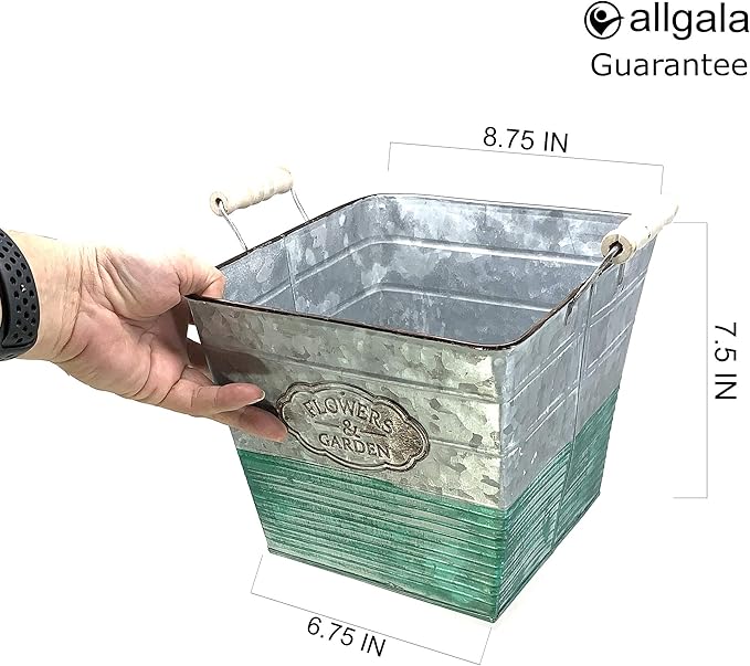 allgala Galvanized Planter Pot Indoor and Outdoor Decoration-Square-9"-HD88304
