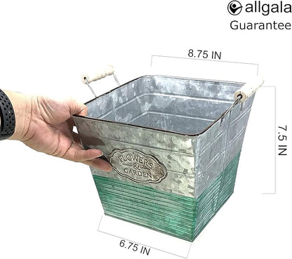 allgala Galvanized Planter Pot Indoor and Outdoor Decoration-Square-9"-HD88304