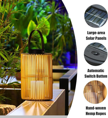 Solar Lanterns Outdoor Waterproof, Imitation Candle Lantern in Boho Style for Garden, Backyard, Patio Decor, Birthday Gifts for Women Mom Grandma, Hanging Garden Lights for Outside (2 Pack)