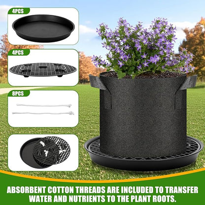 4 Pack Self-Watering Base for Fabric Pot,Auto-Irrigation Water Delivery System,14Inch Plastic Plant Saucer Stand for for Indoor-Outdoo and Grow Tents Greenhouses