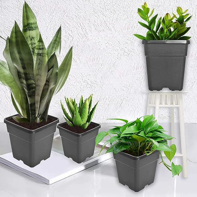 Plant Nursery Pot 10-Pack 10 Gallon Square Plastic Garden Planter Pots Flower Seedling Injection Molded Container Seed Starting Pot Set for Indoor Outdoor Plants Seedlings Flowers Vegetables Black