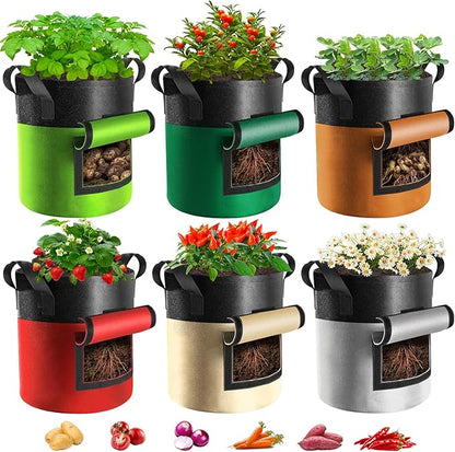 6 Pack Potato Grow Bags with Flap, 15 Gallon Grow Bags for Growing Potatoes, Colorful Durable Fabric Garden Planter Pots with Harvest Window for Tomatoes Vegetables Fruit Flowers Herbs