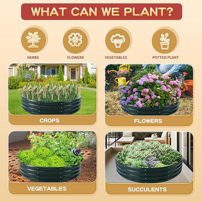 Durable Round Steel Raised Garden Bed Painted for Planting Vegetable/Herbs/Flowers/Trees at Backyard/Garden,or Baby Chicken,Christmas Tree Fence (Dark Green, 47 in Diameter x 12 in high)