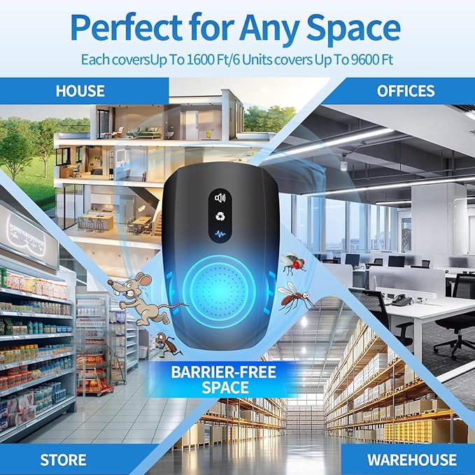2026 Cvtayn Upgraded Ultrasonic Pest Repellent Indoor Insect Repeller, Pest Control, Repellent Roach, Mouse, Mosquito, Mice, Spider, Bugs, Ant, Rodent Repellent Ultrasonic Plug in,Black 6pack