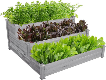 Topeakmart 3 Tier Raised Garden Bed Wood Garden Box Wooden Vegetables/Flower/Herb Elevated Garden Planter Boxes Outdoor, Gray