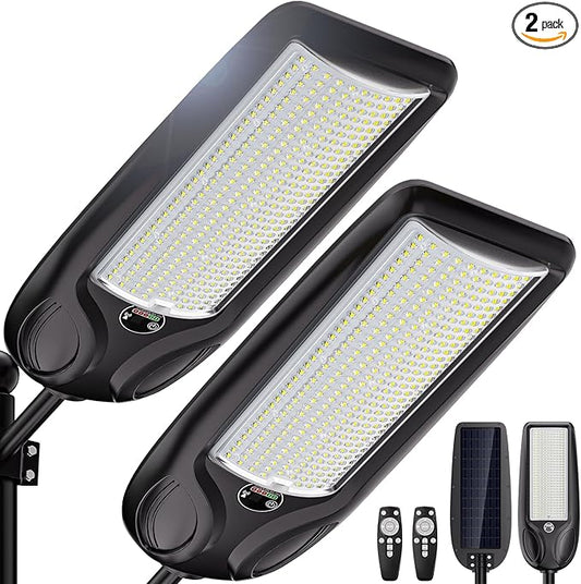 10000W Solar Street Lights Outdoor Waterproof IP66 , Heavy Duty Solar Powered LED Flood Light, Commercial Parking Lot Dusk to Dawn, 7000K Motion Sensor with Remote Control Garage, Pathway 2 Pack
