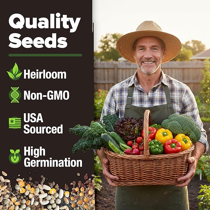 HOME GROWN Heirloom Vegetable Seeds - 15 Varieties, 7,000+ Non GMO Seeds for Planting, Complete Vegetable Garden Kit for Indoor & Outdoor Growing, Survival Seed Vault for Preppers