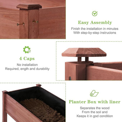 Raised Garden Bed with Legs, 48x24x30'', Outdoor Wood Elevated Planter Box, Thick Legs, w/Liner