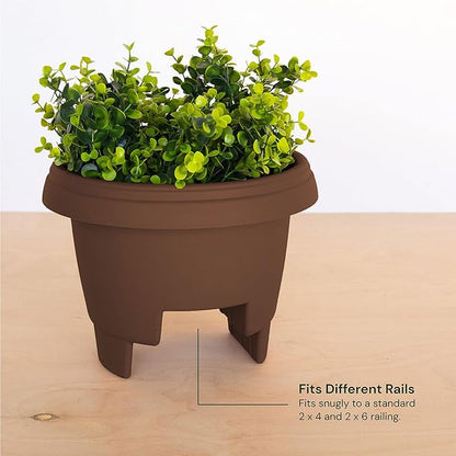 Bloem Modica Deck Rail Round Planter: 24" - Chocolate - Matte Finish, Fits Rail Sizes 4.75"-5.75", Durable Resin Pot, for Indoor and Outdoor Use, Gardening, 4 Gallon Capacity