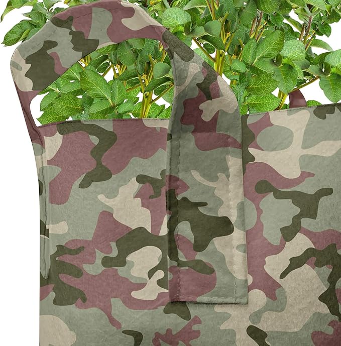 Ambesonne Camo Grow Bags 5-Pack, Pattern in Forest Colors, Heavyduty Fabric Pots with Handles for Plants, Dark Green