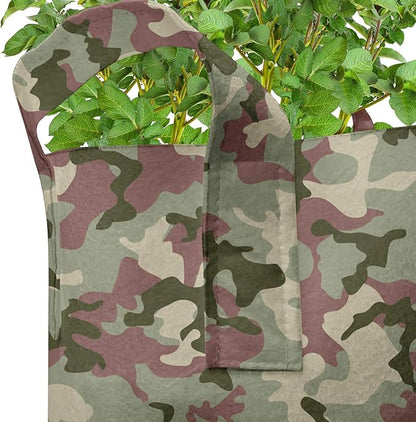 Ambesonne Camo Grow Bags 5-Pack, Pattern in Forest Colors, Heavyduty Fabric Pots with Handles for Plants, Dark Green