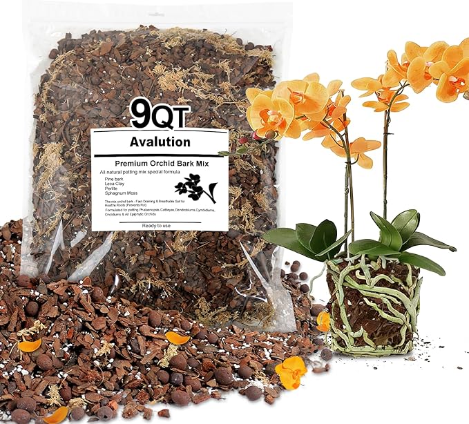 Orchid Bark Potting Mix 9Quart, Mix Pine Bark, Organic Perlite, Sphagnum Moss and Leca Clay Pebbles for Plants, Orchid Fertilizer Garden Soil for Root Development