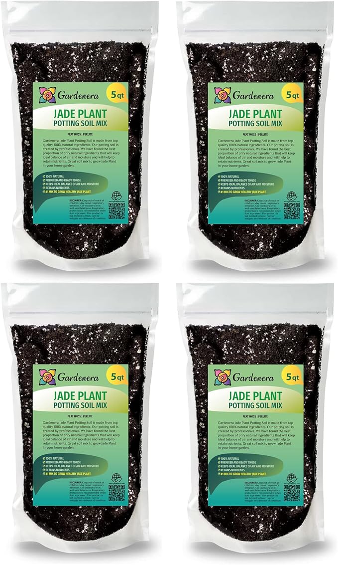 GARDENERA Premium Potting Soil Mix for Jade Plants - 20 Quart - A Perfect Combination of Organic Ingredients for Strong and Healthy Growth (4 Bags of 5 Quart)
