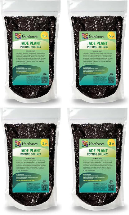 GARDENERA Premium Potting Soil Mix for Jade Plants - 20 Quart - A Perfect Combination of Organic Ingredients for Strong and Healthy Growth (4 Bags of 5 Quart)