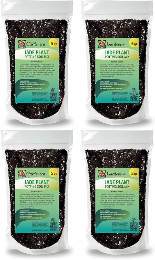 GARDENERA Premium Potting Soil Mix for Jade Plants - 20 Quart - A Perfect Combination of Organic Ingredients for Strong and Healthy Growth (4 Bags of 5 Quart)