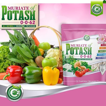 Muriate of Potash 0-0-62 Fertilizer Made in USA - MOP Potassium Plant Food for Indoor/Outdoor Plants, Flower Gardens, Fruit and Vegetable Gardens, Holistic Herbs, Trees and Green Lawns!