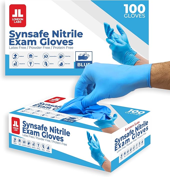 Synsafe 4 Mil - Blue Nitrile Exam Gloves –Disposable Latex Free & Powder Free – Extra Strong, Rubber Gloves