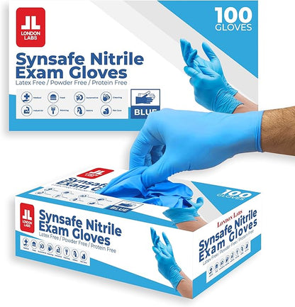 Synsafe 4 Mil - Blue Nitrile Exam Gloves –Disposable Latex Free & Powder Free – Extra Strong, Rubber Gloves