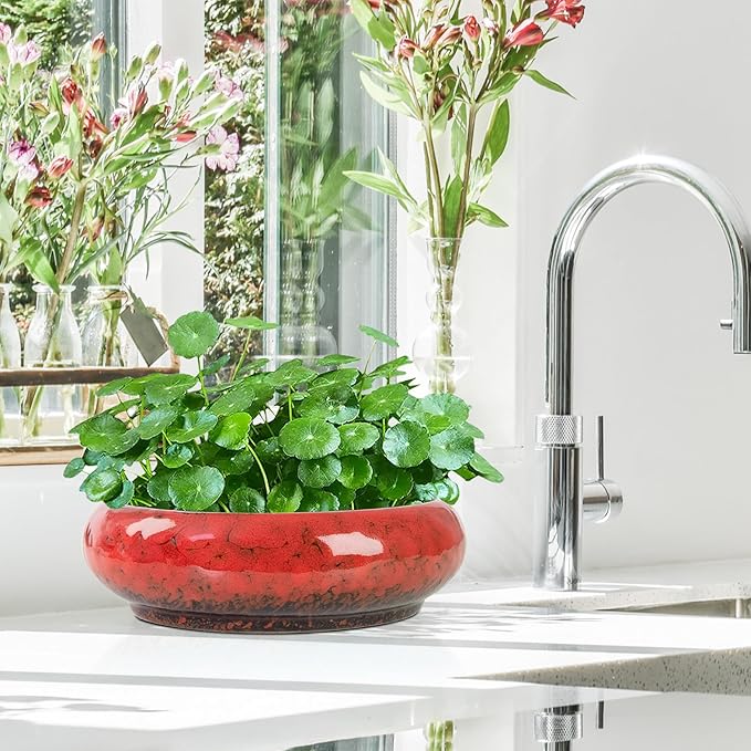 Lotus Bowl Planter - 7.3 Inch Large Lotus Flower Bowl for Water Plants, Ceramic Hydroponic Planter Water Lily Bowl for Planting Aquatic and Indoor Succulent Plants and Bonsai