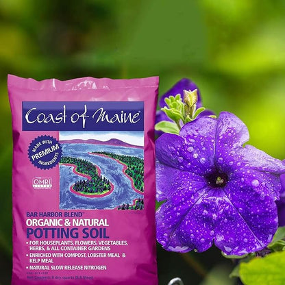 Coast of Maine Organic & Natural Bar Harbor Blend Potting Soil - Organic Soil w/Perlite for Enhanced Drainage & Aeration - for Flowers, Herbs & Veggies, Floral Baskets & Container Gardening (1CF)