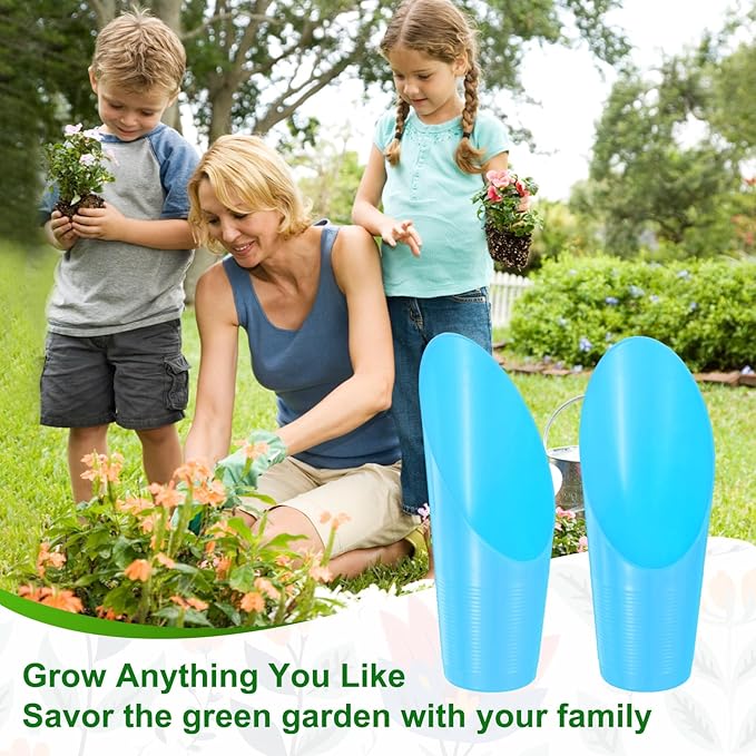 6-Pack Bonsai Soil Scoops, Plastic Garden Soil Scoops Bucket Shovel Potting Scoopers for Transplanting/Flower Planting/Plant Succulent, Colorful Small Gardening Tools [Blue]