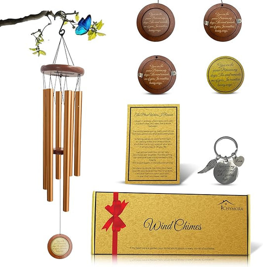 36" Personalized Memorial Wind Chimes with Custom Picture Pendant & a Letter from Heaven | Sympathy Gift for Loss of Loved One, Bereavement Gift Idea, dog memorial gifts for loss of dog - Gold