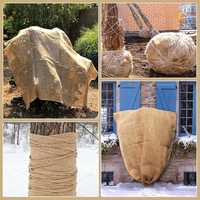 40InX50FT Burlap Rolls Multipurpose Burlap Fabric for Garden Tree Wrap Winter Weed Barrier Protection for Outdoor Plant Shrubs DIY Craft Projects and Party Decor