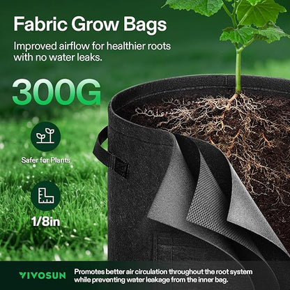 VIVOSUN 5-Pack 7 Gallon Potato Grow Bags, Fabric Pots With Handle and Roll-up Window, Planter Containers for Growing Potatoes, Black